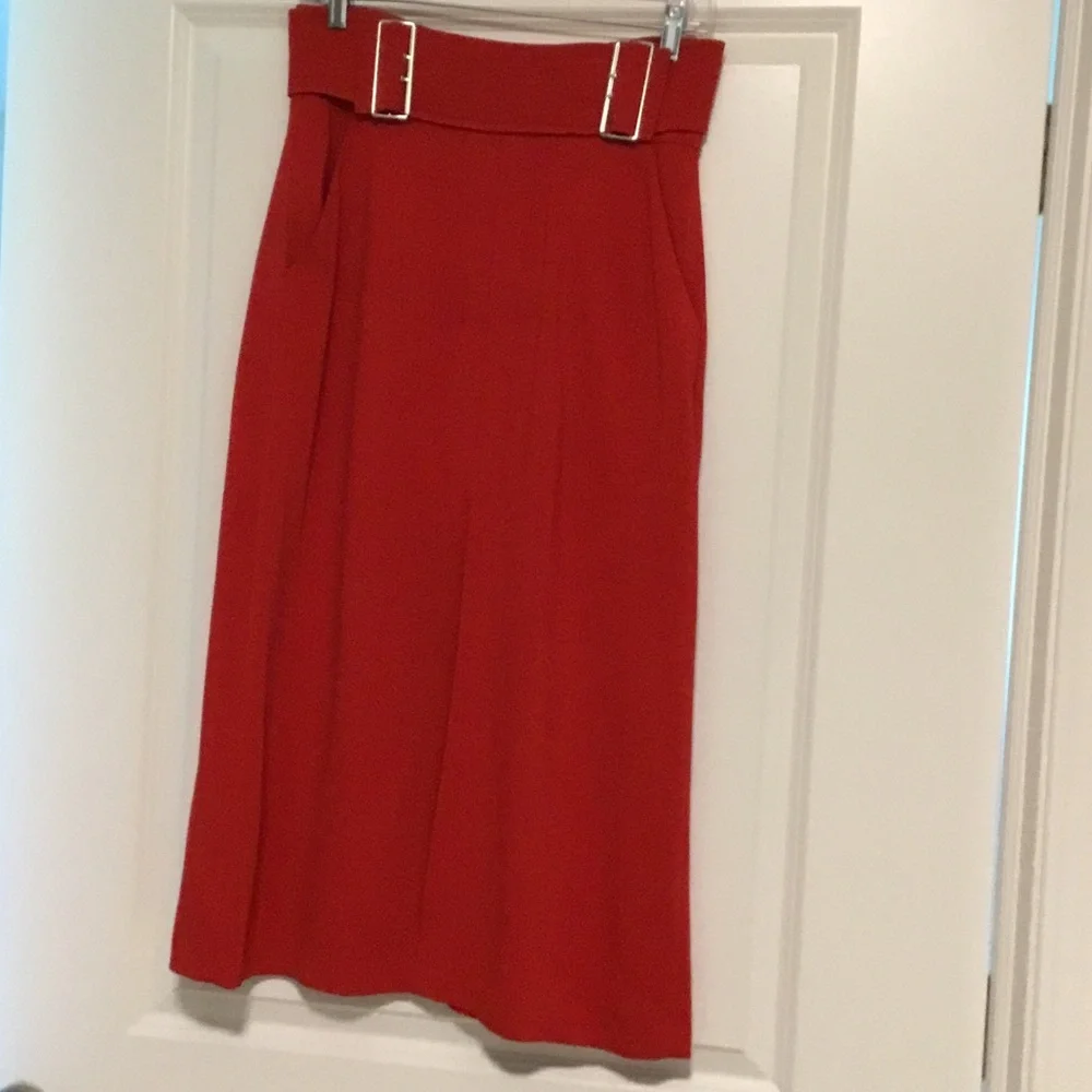 ALC bright red midi skirt so 6